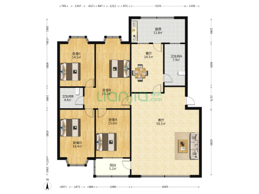 秋月园 4室2厅2卫 189平方