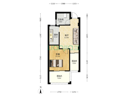 六一新苑 1室1厅1卫 50平方