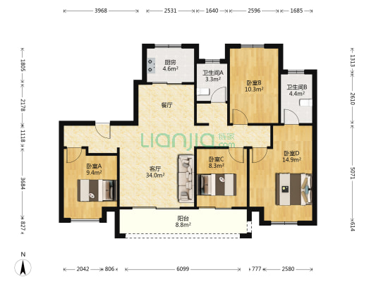 万科中南翡翠江湾 4室1厅2卫 125平方
