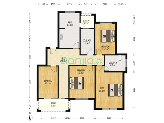 新湖明珠城丹桂苑 1室1厅2卫 135平方