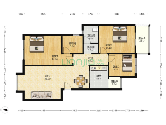 锦绣东方 3室1厅2卫 111平方