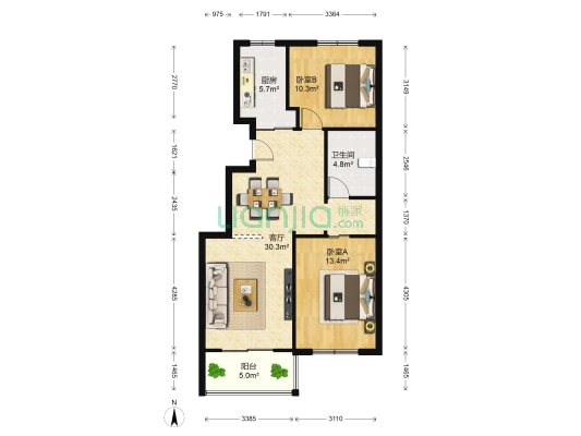 都市水乡水秀苑 2室1厅1卫 94平方