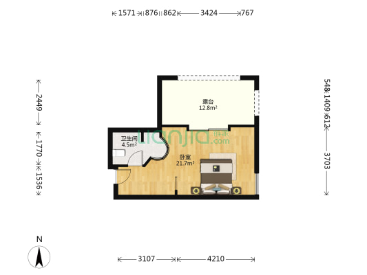 天佑国际酒店 1室0厅1卫 49平方