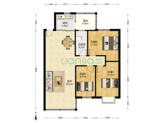 中仁居民区 3室1厅1卫 100平方