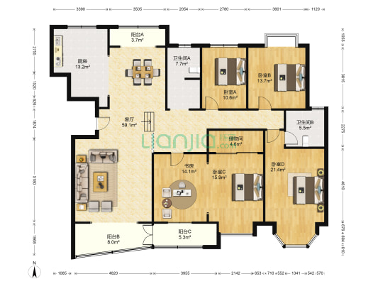 佳馨园 5室1厅2卫 211平方