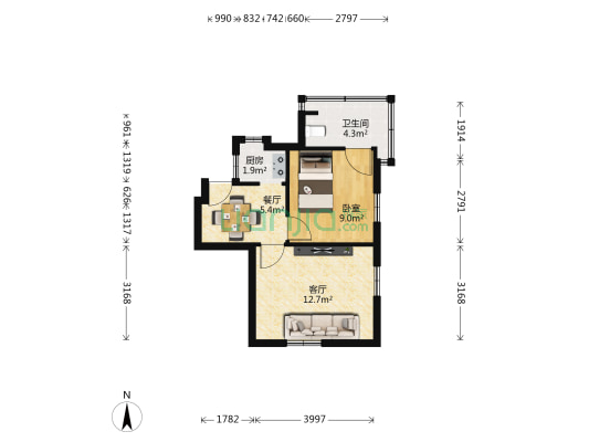 虎园路 1室2厅1卫 41平方