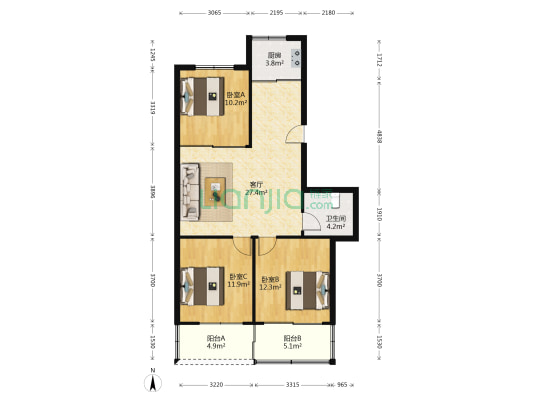 南亚都市花园 3室1厅1卫 95平方