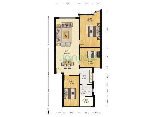 同心东路244号 3室1厅1卫 107平方
