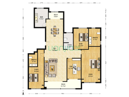 鲁能公馆一号院 4室1厅1卫 208平方