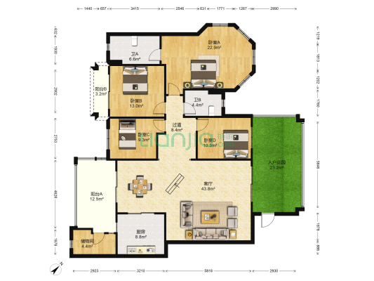 山水黔城七组团 4室1厅2卫 206平方