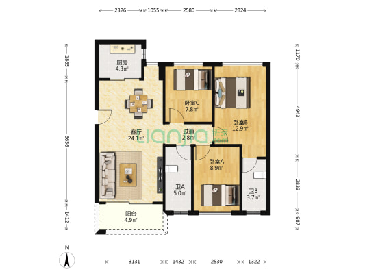科恒·岭南水岸 3室1厅2卫 89平方