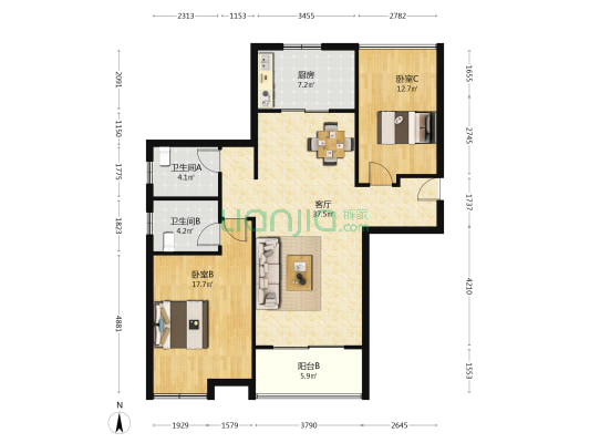 大丰碧桂园 2室1厅2卫 133平方