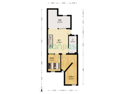 建设路 2室1厅1卫 44平方