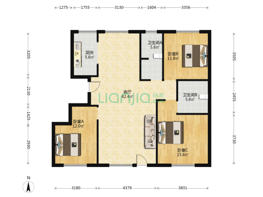 红星熙墅 3室1厅2卫 138平方
