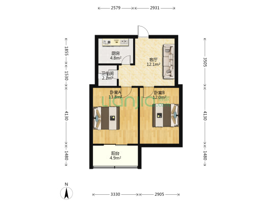 龙兴小区 2室1厅1卫 56平方