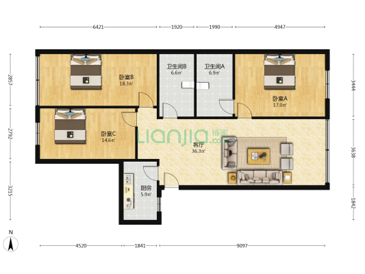 如意巷30号 3室1厅2卫 128平方