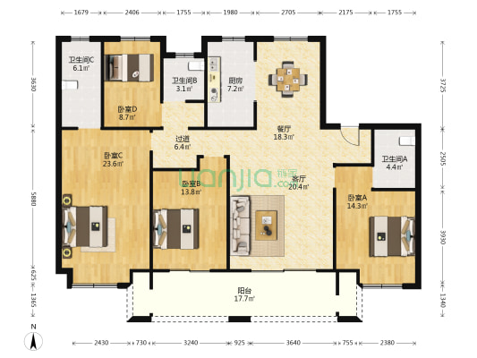 金石源著 4室2厅3卫 170平方