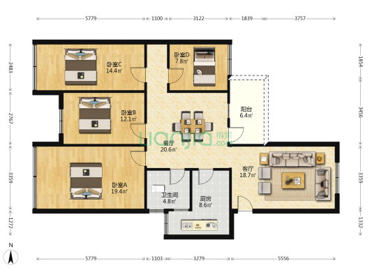 北二街6号 4室2厅1卫 132平方