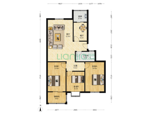 阳光世纪苑 3室2厅1卫 111平方