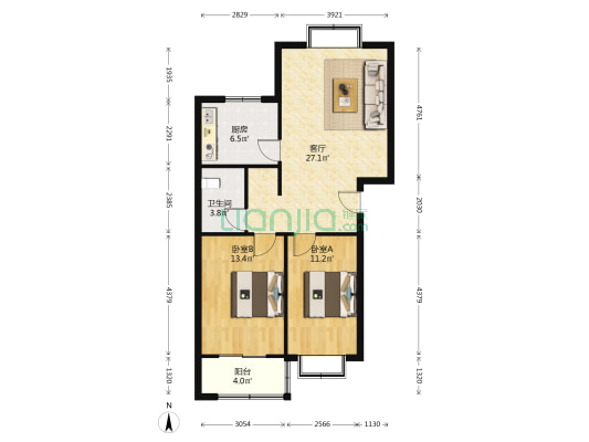 东唐花园 2室1厅1卫 94平方