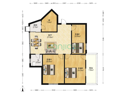 明堂路46号 3室1厅1卫 98平方