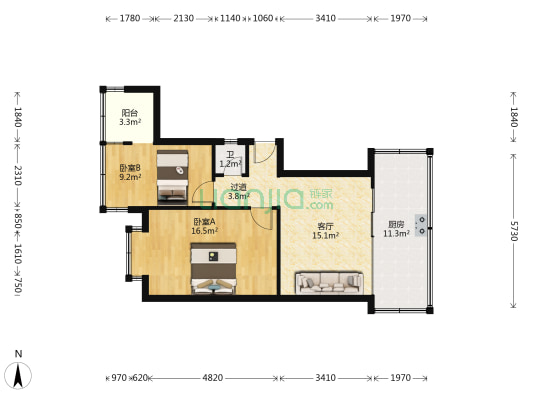 省商业机械厂宿舍 2室1厅1卫 43平方