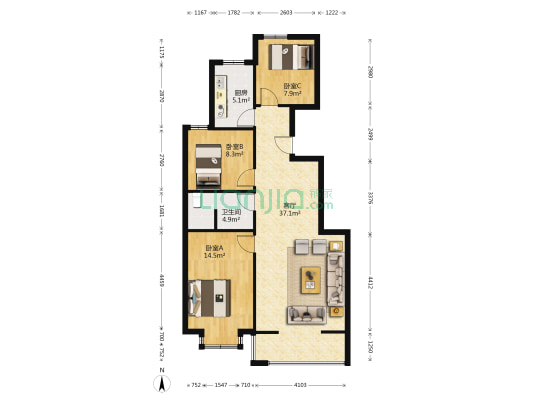 盛世尚水城 3室1厅1卫 105平方