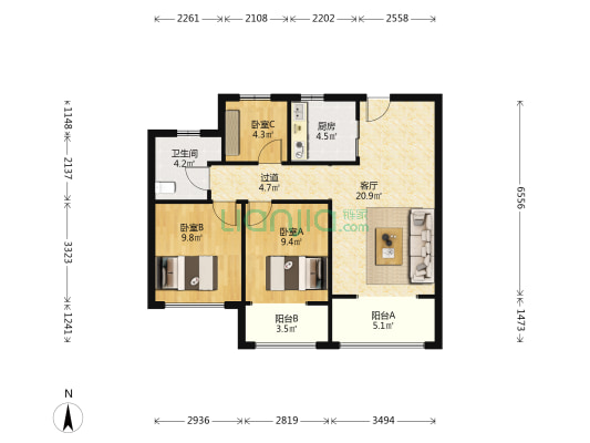高实合苑 3室1厅1卫 95平方