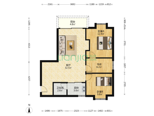 蓬莱花园 3室1厅1卫 82平方