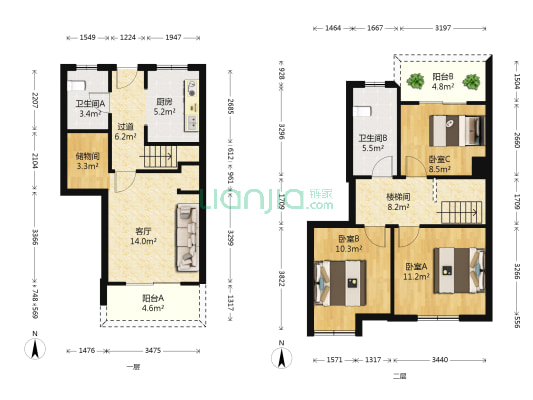 华润新悦天地 3室1厅2卫 122平方