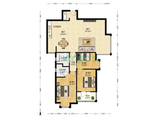 桂花村一期 3室2厅2卫 115平方