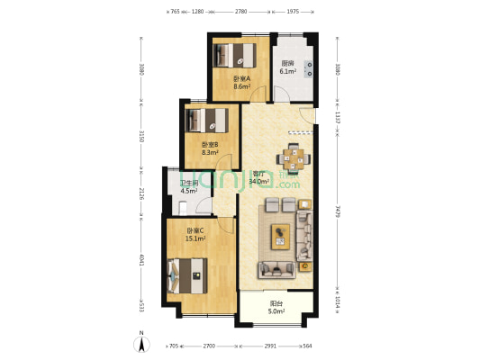 宁兴御府 3室1厅1卫 104平方