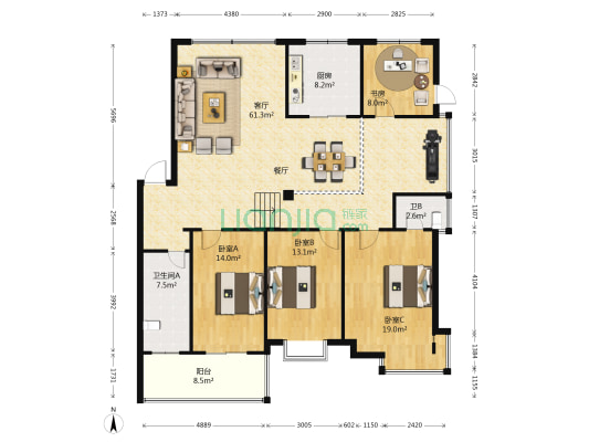军转小区 4室1厅2卫 156平方