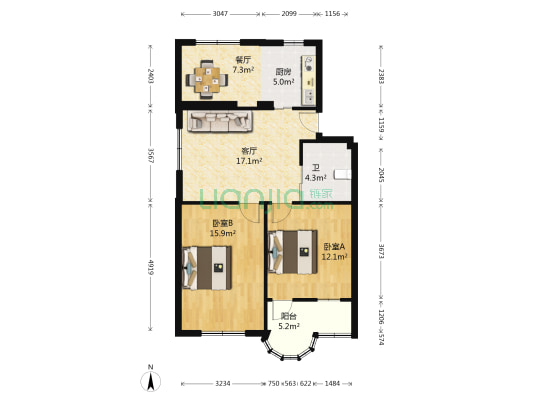 紫薇新村 2室2厅1卫 76平方