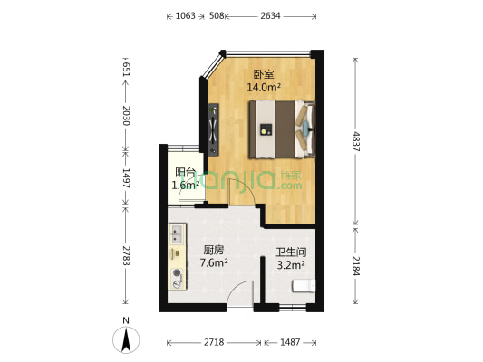 世纪中央城一期 1室0厅1卫 36平方