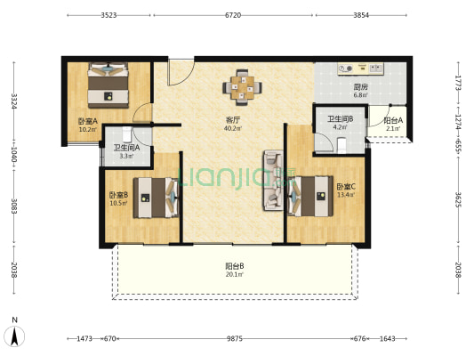 东裕世家花园 3室1厅2卫 131平方
