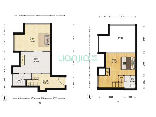 新光大中心 1室1厅2卫 69平方