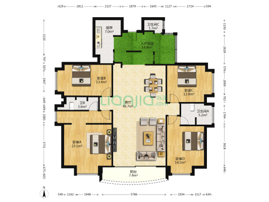 新城海滨花园S区 4室1厅3卫 184平方