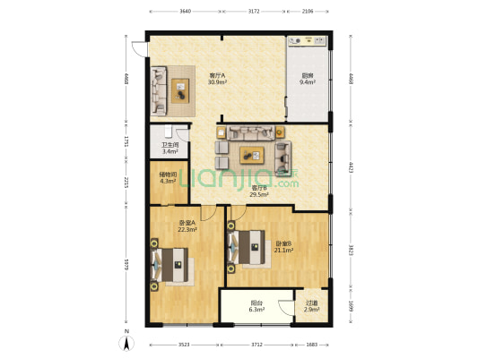 华龙公寓 2室2厅1卫 161平方