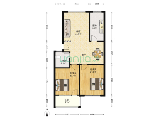 永安小区 2室1厅1卫 95平方