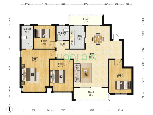 高创奕公馆 4室1厅2卫 145平方
