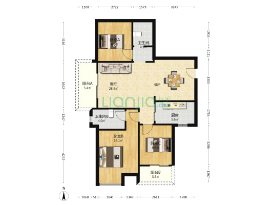 金地悦江时代朗湾区 3室1厅2卫 116平方