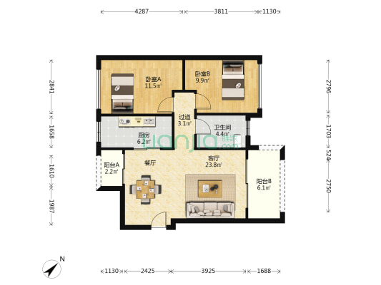 钰海绿洲（三乡镇） 2室1厅1卫 78平方