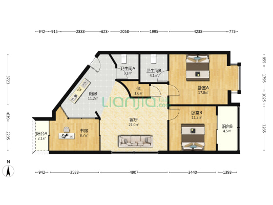 阳光锦苑 3室1厅2卫 98平方