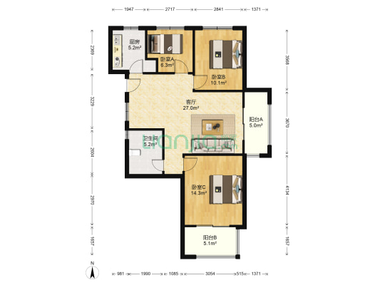 梧桐公馆 3室1厅1卫 99平方