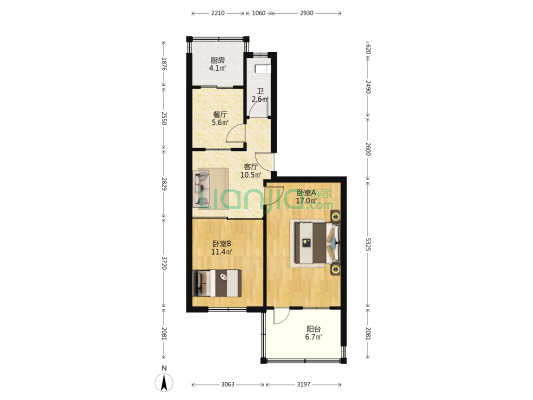 农科院二宿舍 2室2厅1卫 65平方
