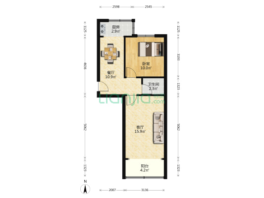含光街30号院 1室2厅1卫 54平方