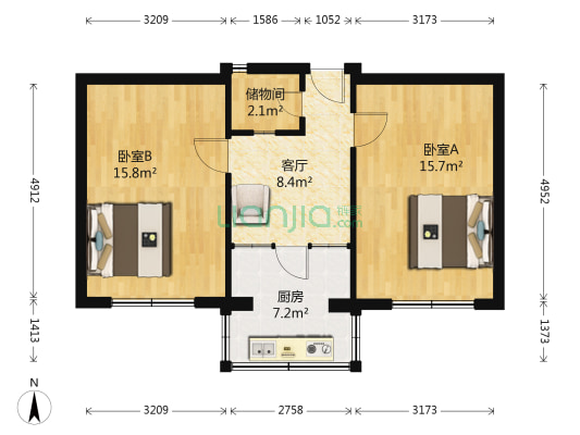 监狱家属楼 2室1厅0卫 61平方