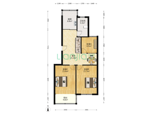 红星苑 3室1厅1卫 105平方