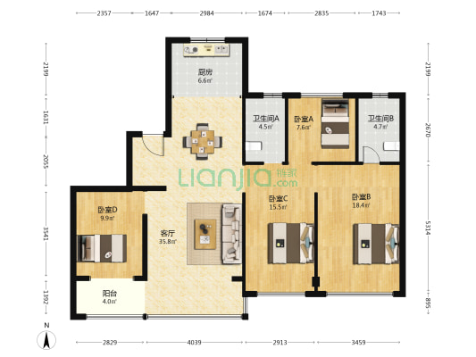 东厦滨江上品北区 4室1厅2卫 139平方